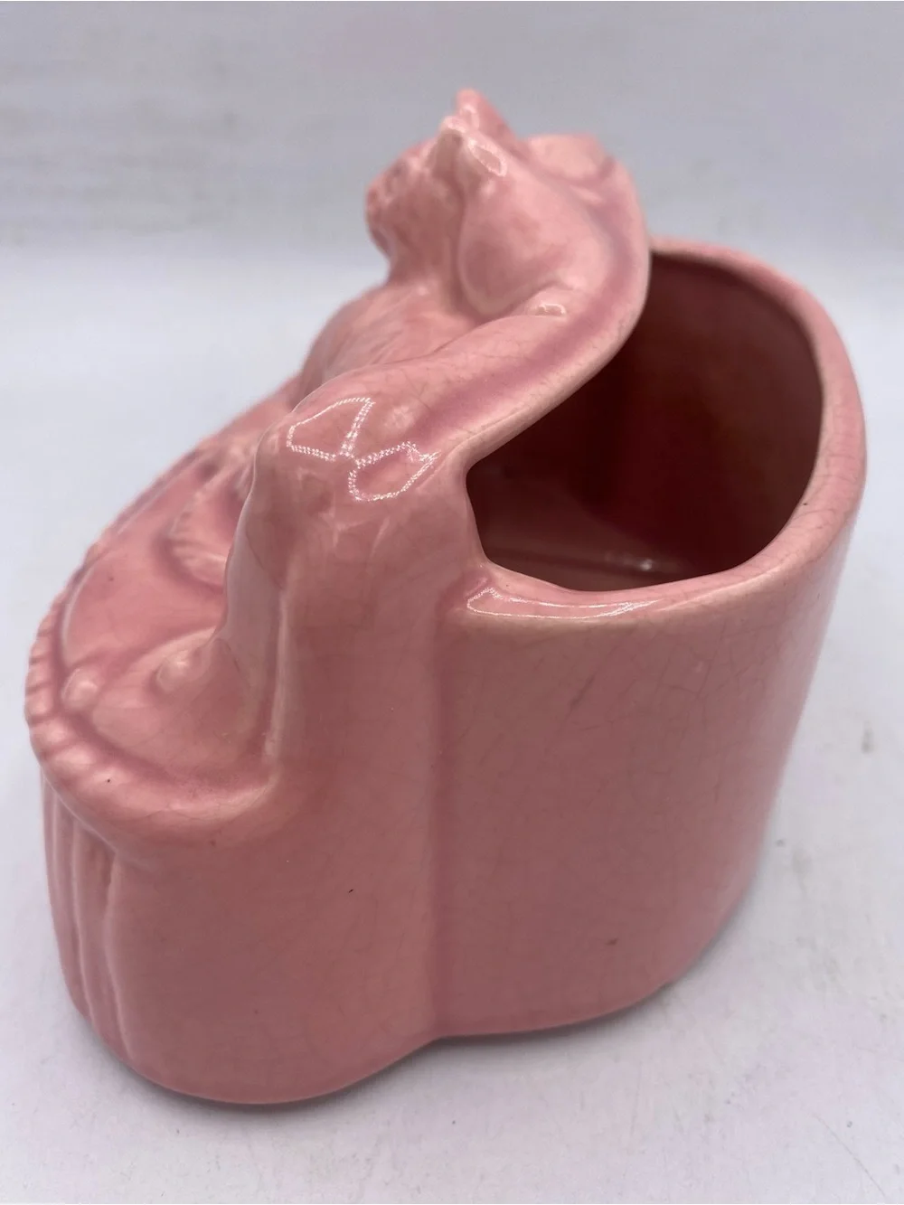Vintage McCoy Pottery Pink Ceramic Cat Lounging On Couch Planter